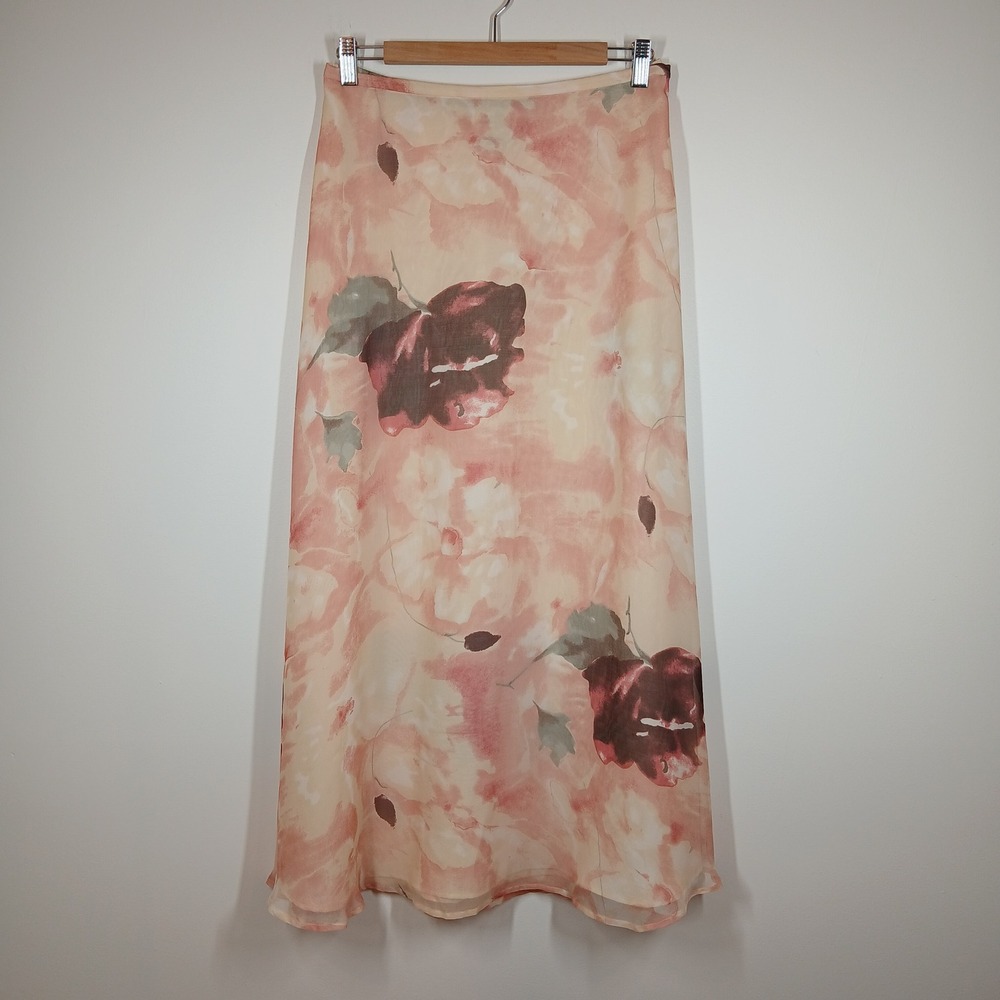 NWT Field Manor Skirt Women 10 Pink Silk Floral Maxi Elegant Flowing Summer